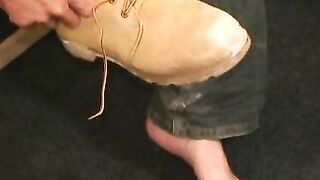 Rough older guy strips naked and tugs on his big hard cock
