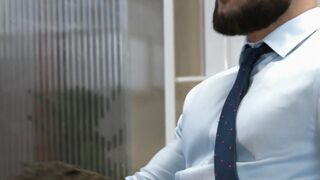 Businessmen stain their office table and equipment with cum