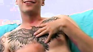 Amateur butt buddy plays around with his fat dick solo