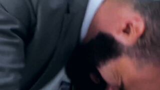 Classy hunk gives a sloppy blowjob and has his ass drilled