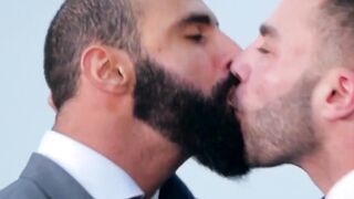 Classy hunk gives a sloppy blowjob and has his ass drilled