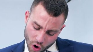 Classy hunk gives a sloppy blowjob and has his ass drilled