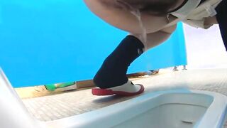 Furry Asian darlings close up found on camera peeing in latrine