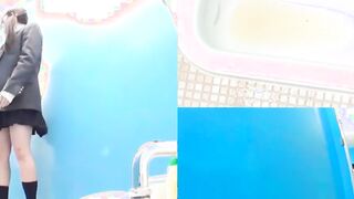 Furry Asian darlings close up found on camera peeing in latrine