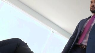Supervisor in a suit buttcentric pounds his worker after a sensual caress