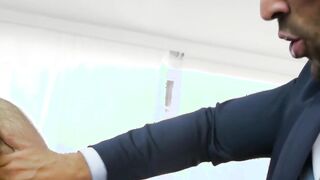 Supervisor in a suit buttcentric pounds his worker after a sensual caress
