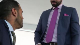 Supervisor in a suit buttcentric pounds his worker after a sensual caress