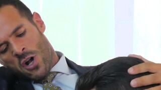Supervisor in a suit buttcentric pounds his worker after a sensual caress