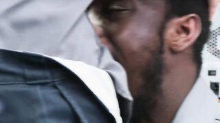 Horny black cop sucks his twink partners white uncut dick