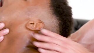 Muscular guy barebacking black tight ass after rimming