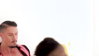 Muscular guy barebacking black tight ass after rimming