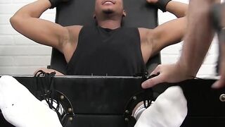 Ebony jock Trent King tied up and tickled incessantly