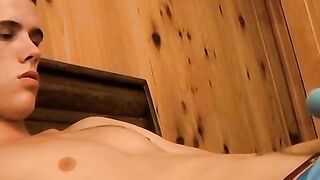 Solo twink pleases his cock in panties by jerking it off