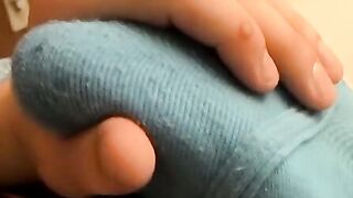 Solo twink pleases his cock in panties by jerking it off