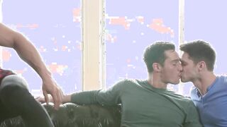 Muscular gay Skyy Knox rimmed and anal fucked in threesome