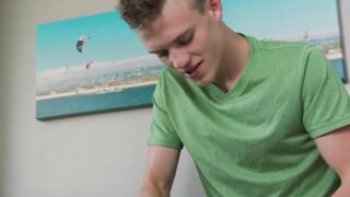 Handsome twink rimms his lover than hops on his solid cock