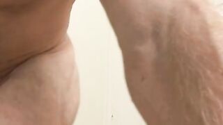 Bushy chest Brazilian hunk jerks off his rock hard tool