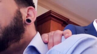 Elegant businessmen fucking after powerful blowjob