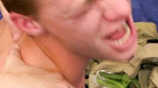 Naughty boyscout Billy London wanks off during bareback