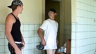 Twinks have fun in a changing room while being in underwear