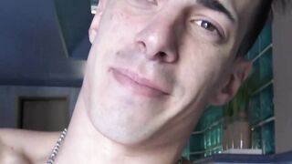 Straight jock with tattoos pulls his big cock off in exchange for money