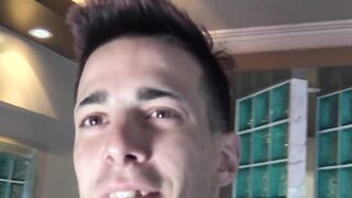 Straight jock with tattoos pulls his big cock off in exchange for money