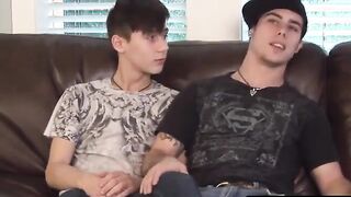 Hot thin twinks jolting and barebacking on the sofa