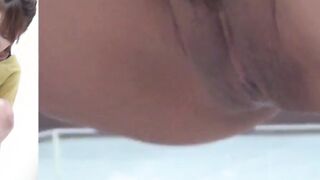 Japanese angel with bushy pussy pissing hard