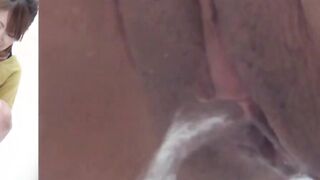 Japanese angel with bushy pussy pissing hard