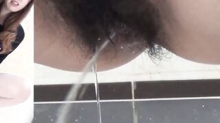 Japanese angel with bushy pussy pissing hard