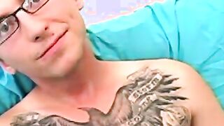 Amateur tattooed twink fingers his ass and masturbates solo