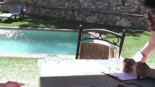 Two very cute youngsters lusty anal fucking in the backyard