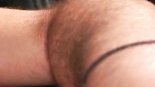 Hairy older homo jerks off wildly before releasing his semen