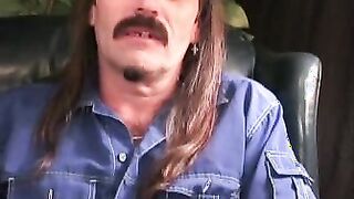 Hairy older homo jerks off wildly before releasing his semen