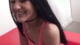 Stunning beauty Carmel Cox sucks off big dick horny nerd POV
