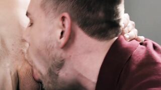 Tattooed gay guy got his ass bare fucked in the office