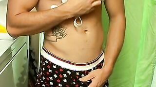 Solo stud strokes his dick while wearing some fresh undies
