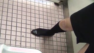 Japanese teen masturbating solo in public bathroom recorded