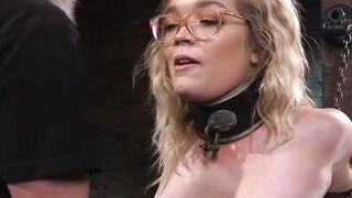 Bound brat fucked with dick on a stick