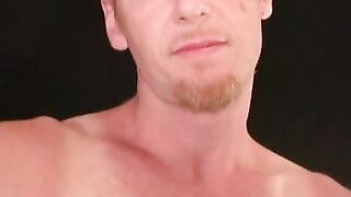 Rugged amateur hunk cums during strong jerkoff session