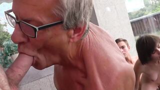 Step grand dad shows big cocked husband how to pound pussy