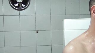Gay Latino friends make out bareback in the hot shower
