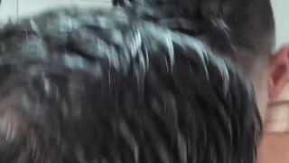 Gay Latino friends make out bareback in the hot shower