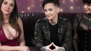 Three lesbians anal gang bang fuck with strapon cocks