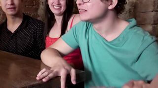 Gay college twinks and hot babes dared to suck huge cock