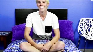 After an interview the impeccable young man pulls on his cock