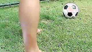 Kinky Brazilian jock masturbates on football field solo