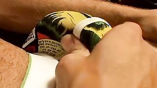 Muscular stud stroking his dick solo style in some undies