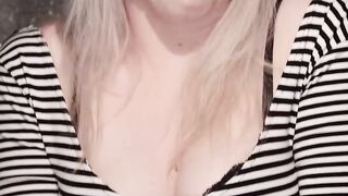 Bound blonde in wool stockings fucked with dick on a stick