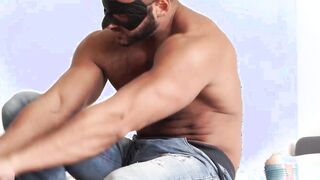 Huge masked and muscular Thomas Friedl fucks a fleshlight